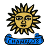El logotipo del estudio, que es un dibujo del sol con cara y un pergamino azul escrito con la palabra “chamacos” por debajo