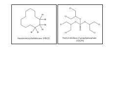 Structure of hexabromocyclododecane (HBCD), a brominated flame retardant & structure of Tris(1,3-dichloro-2-propyl)phosphate  (TDCPP), a chlorinated flame retardant