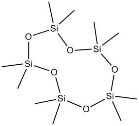 Example structure of a cyclosiloxane- Decamethylcyclopentasiloxane (D5)