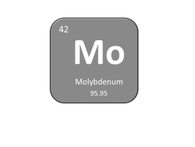 Periodic table entry for molybdenum that includes the atomic number, abbreviation and mass