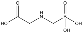 Black and white chemical structure of glyphosate