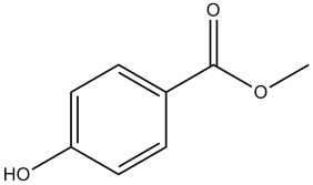 Black and white chemical structure for methyl paraben