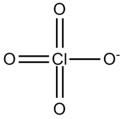 Black and white chemical structure of perchlorate