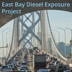 Photo of heavy traffic on the Bay bridge, with San Francisco skyline in the distance