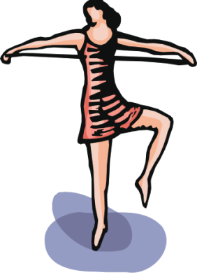 Drawing of a young woman standing with one foot raised, as if to dance